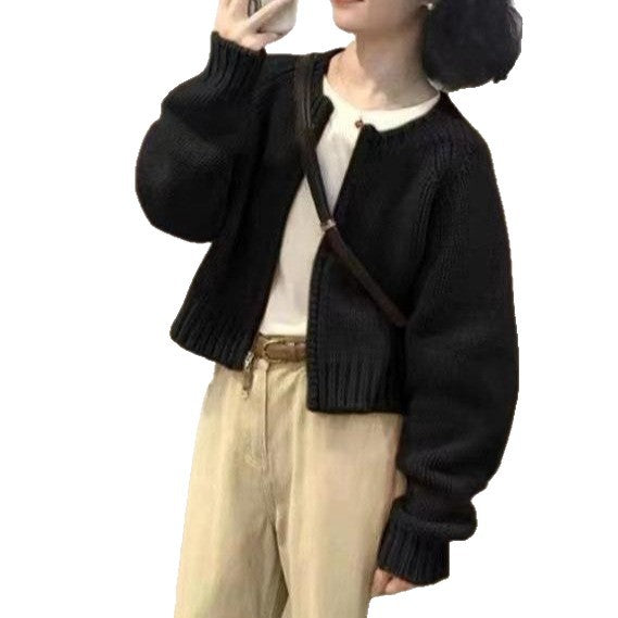 Damen Kuschelige Strickjacke mit Rundhalsausschnitt Drune