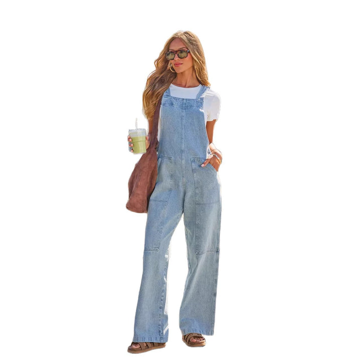 Damen Lässige Overall aus Denim mit weit geschnittenem Bein und praktischen Taschen Drune