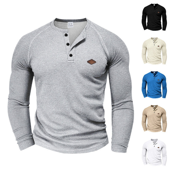 Herren nan strukturiertes Waffel-Henleyshirt mit Raglanärmeln, verstärkter Knopfleiste und figurbetontem Schnitt Drune