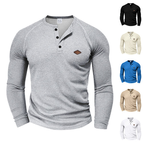 Herren nan strukturiertes Waffel-Henleyshirt mit Raglanärmeln, verstärkter Knopfleiste und figurbetontem Schnitt Drune