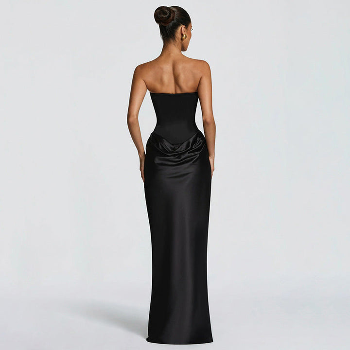 Damen Elegantes Abendkleid mit hohen Kragen und fließendem Schnitt Drune