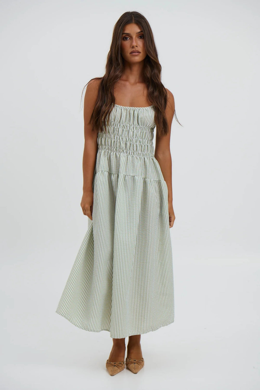 Damen luftiges Maxikleid mit Gummizug und Taschen Drune
