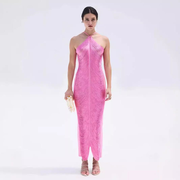 Damen Langkleid mit raffiniertem Schlitz und elegantem Kragen Drune