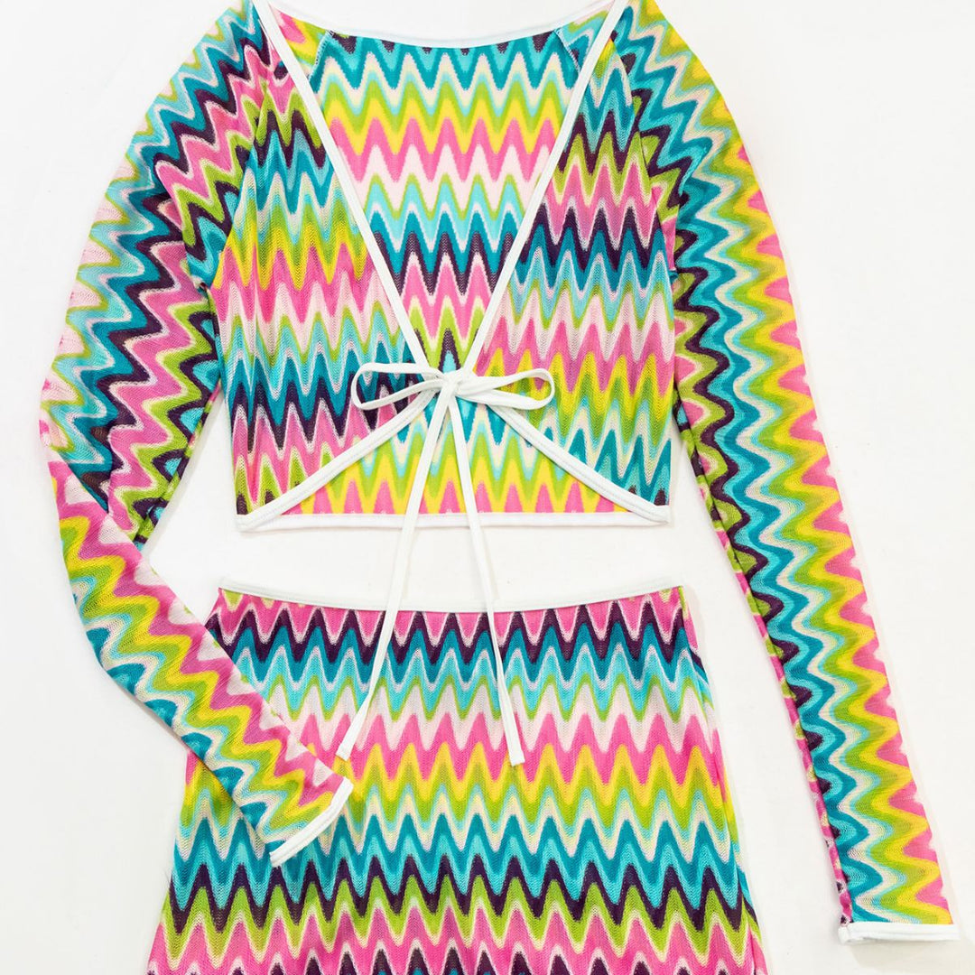 Damen Bunt gemustertes Crop-Top und Rock-Set Drune