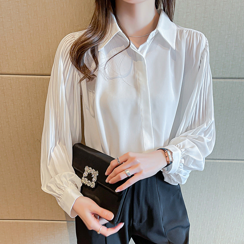 Damen Bluse mit eleganten Rüschenärmel und feinen Knopfdetails Drune