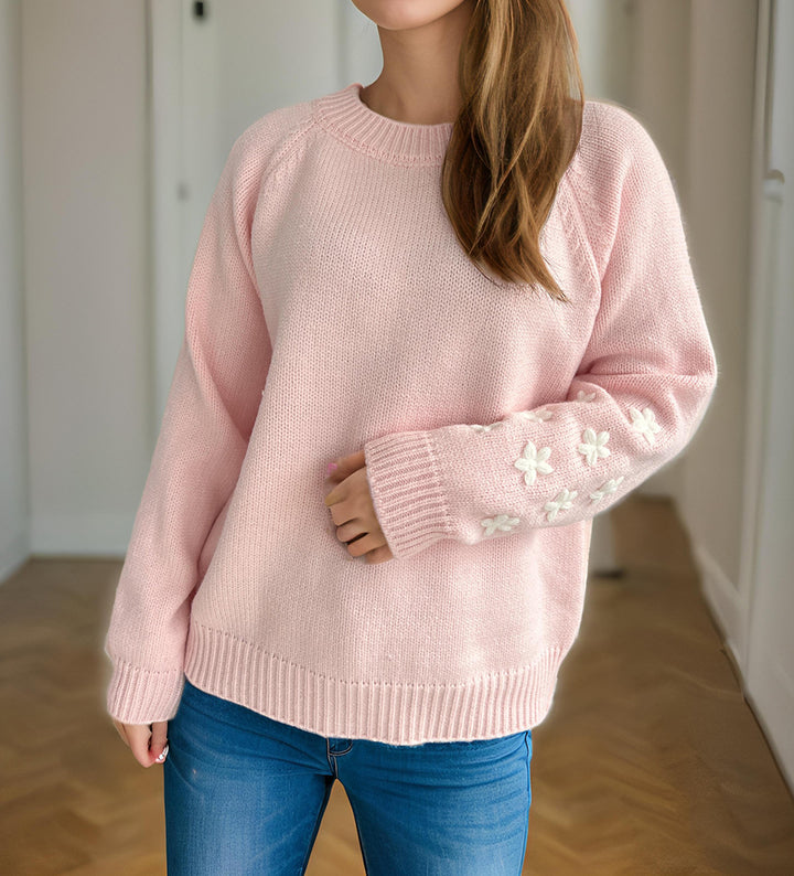 Damen Strickpullover mit floralen Applikationen und lässigem Schnitt Drune