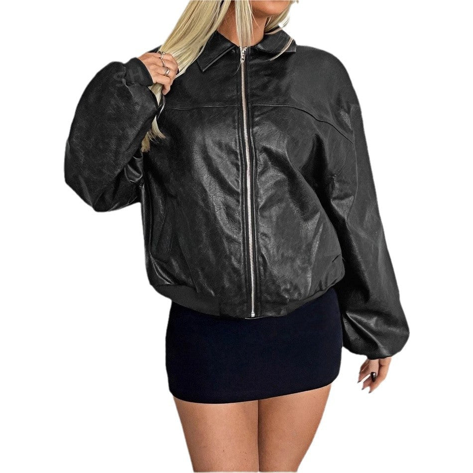 Damen Kunstleder Bomberjacke Drune