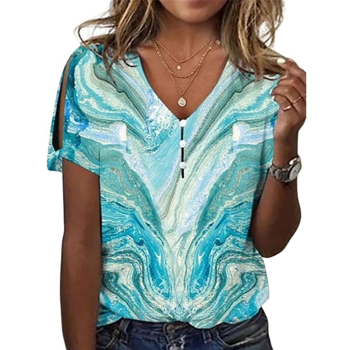 Damen Kurzarmbluse mit floralen Stickereien und Knopfdetails Drune