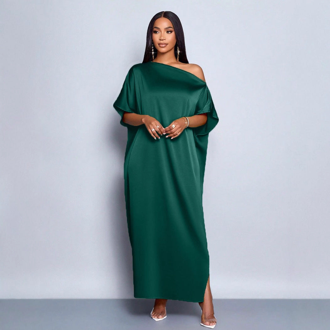 Damen Maxikleid mit asymmetrischem Schnitt und elegantem Fall Drune