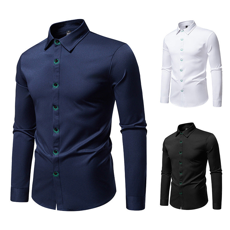 Herren elegantes Langarmhemd mit kreativen Stickdetails Drune