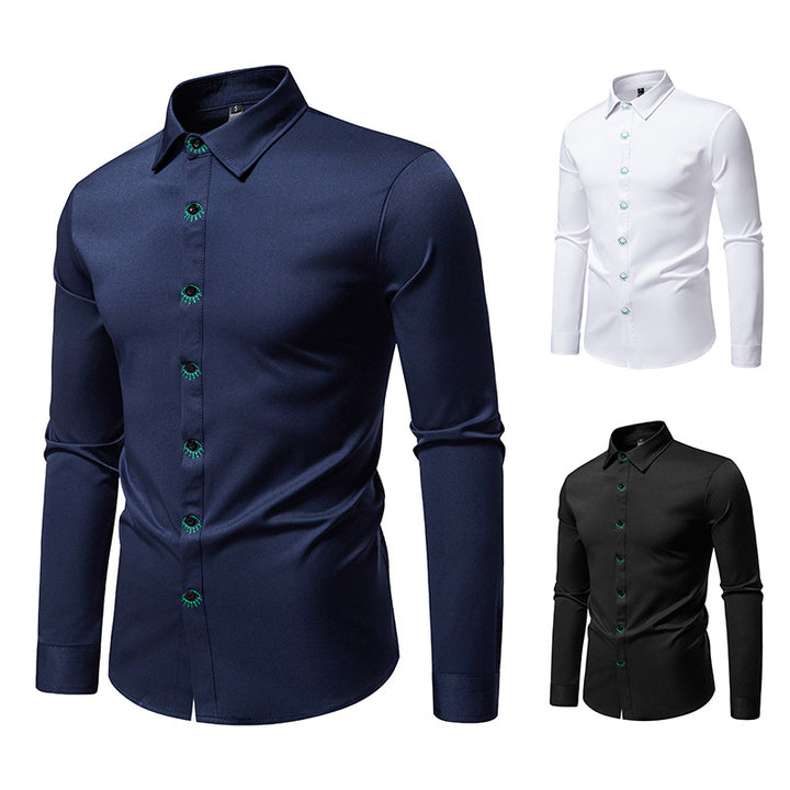 Herren elegantes Langarmhemd mit kreativen Stickdetails Drune