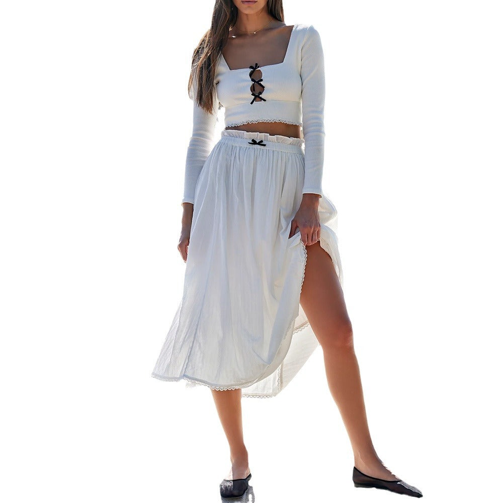Damen Zweiteiler mit lässigem Crop-Top und voluminösem Rock Drune