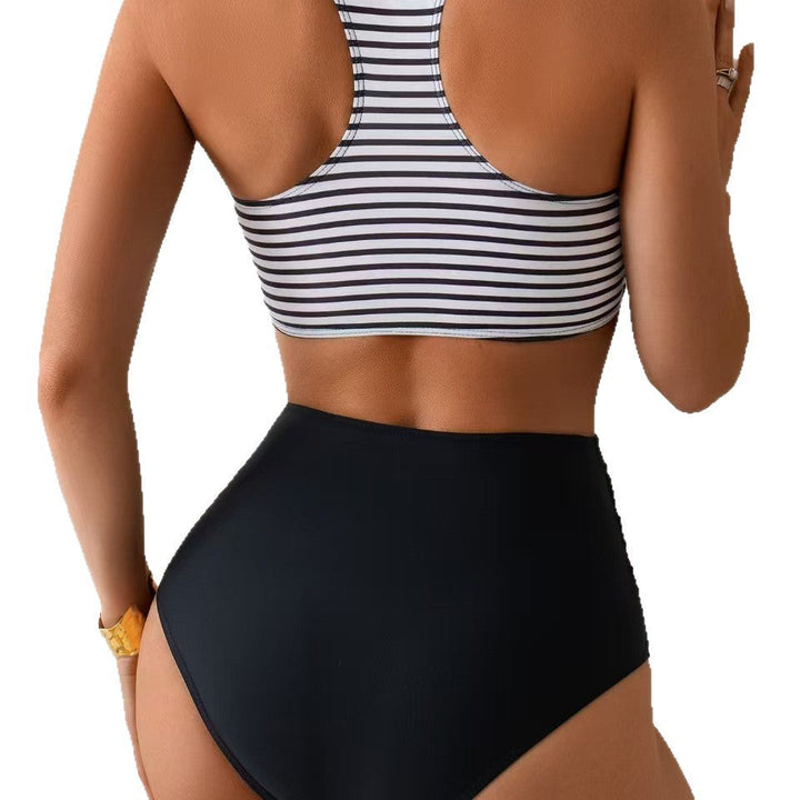 Damen Hochtailliertes Bikini-Set mit gestreiftem Oberteil Drune