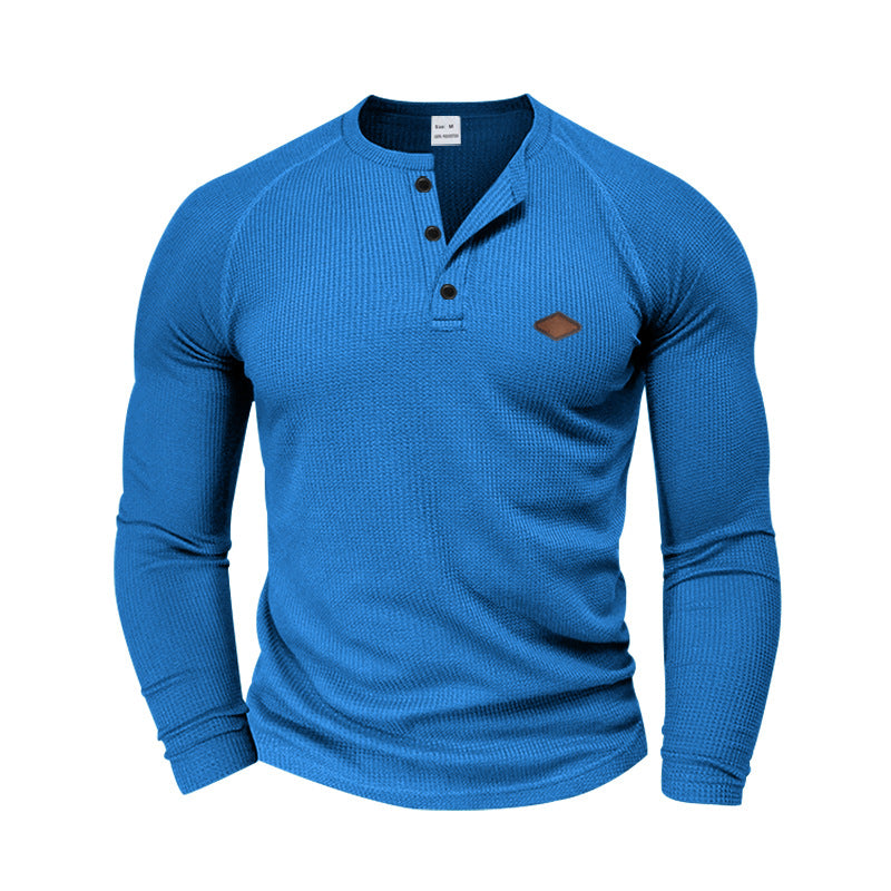 Herren langärmliges Henley-T-Shirt mit strukturiertem Gewebe und modischem Knopfdesign Drune