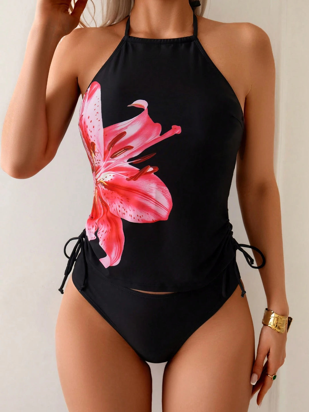 Damen Tankini-Set mit verspieltem floralen Muster und seitlichen Bindebändern Drune