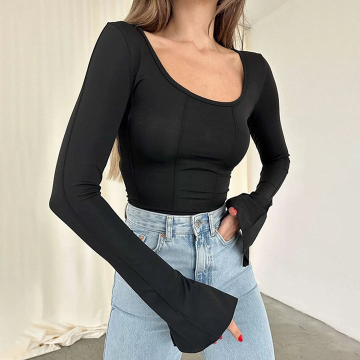 Damen cropped Langarmshirt mit schickem Flügelärmel Drune