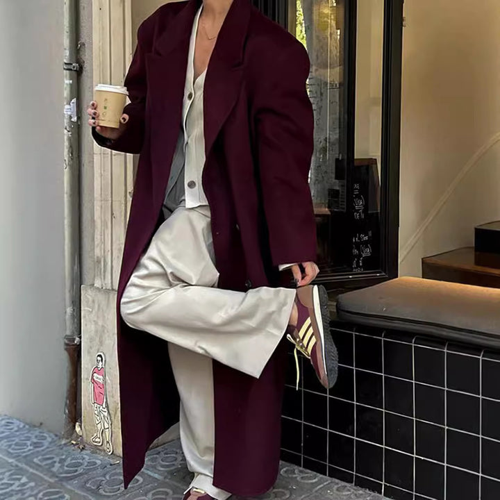 Damen Eleganter Wollmantel mit doppelt geknöpftem Design Drune