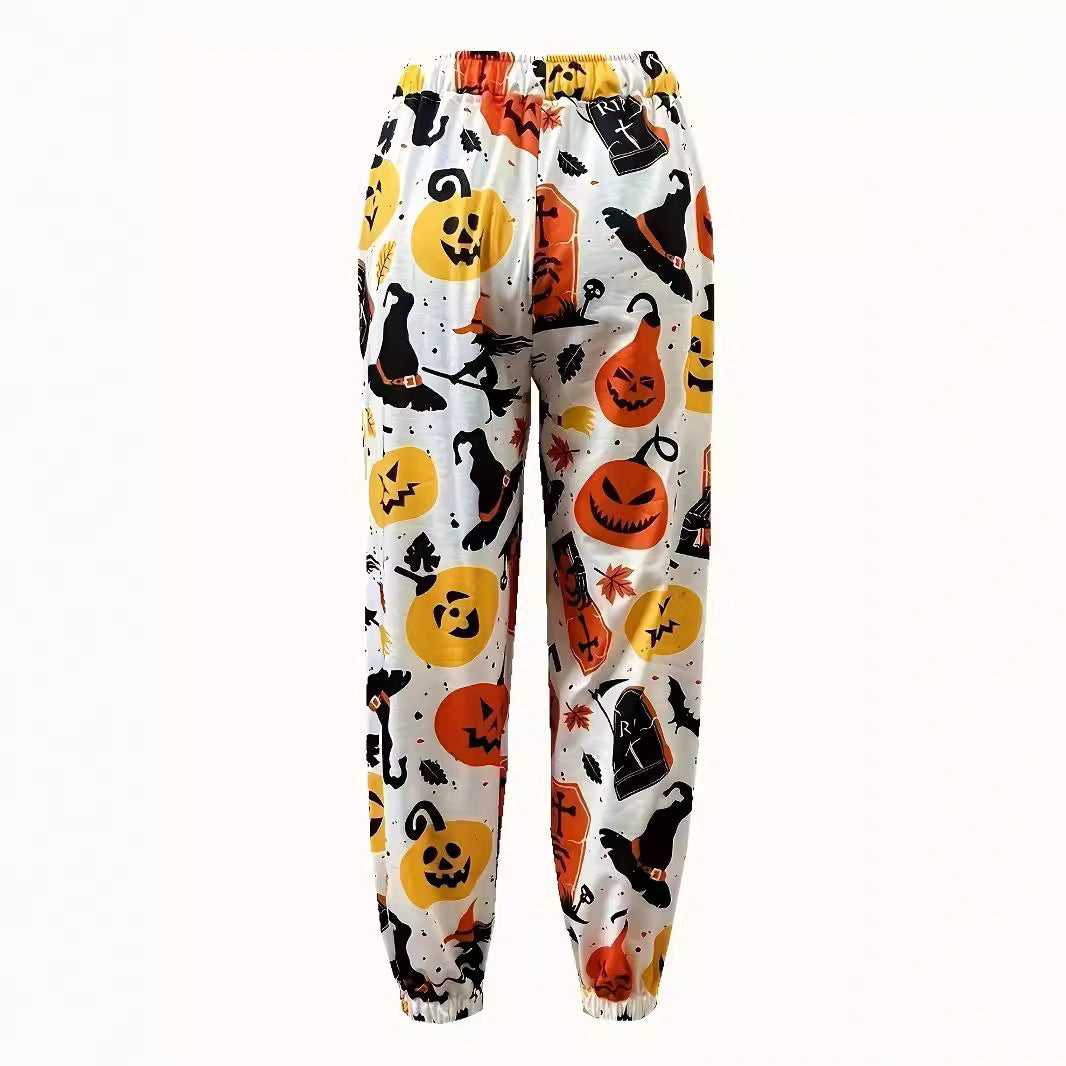 Damen Freizeithose mit Halloween-Motiv und elastischem Bund Drune