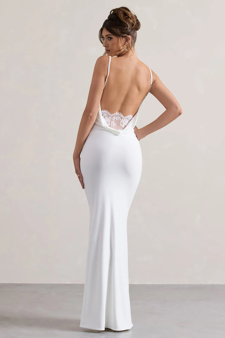 Damen Elegantes Floor-Length Kleid mit Off-Shoulder Rücken Drune