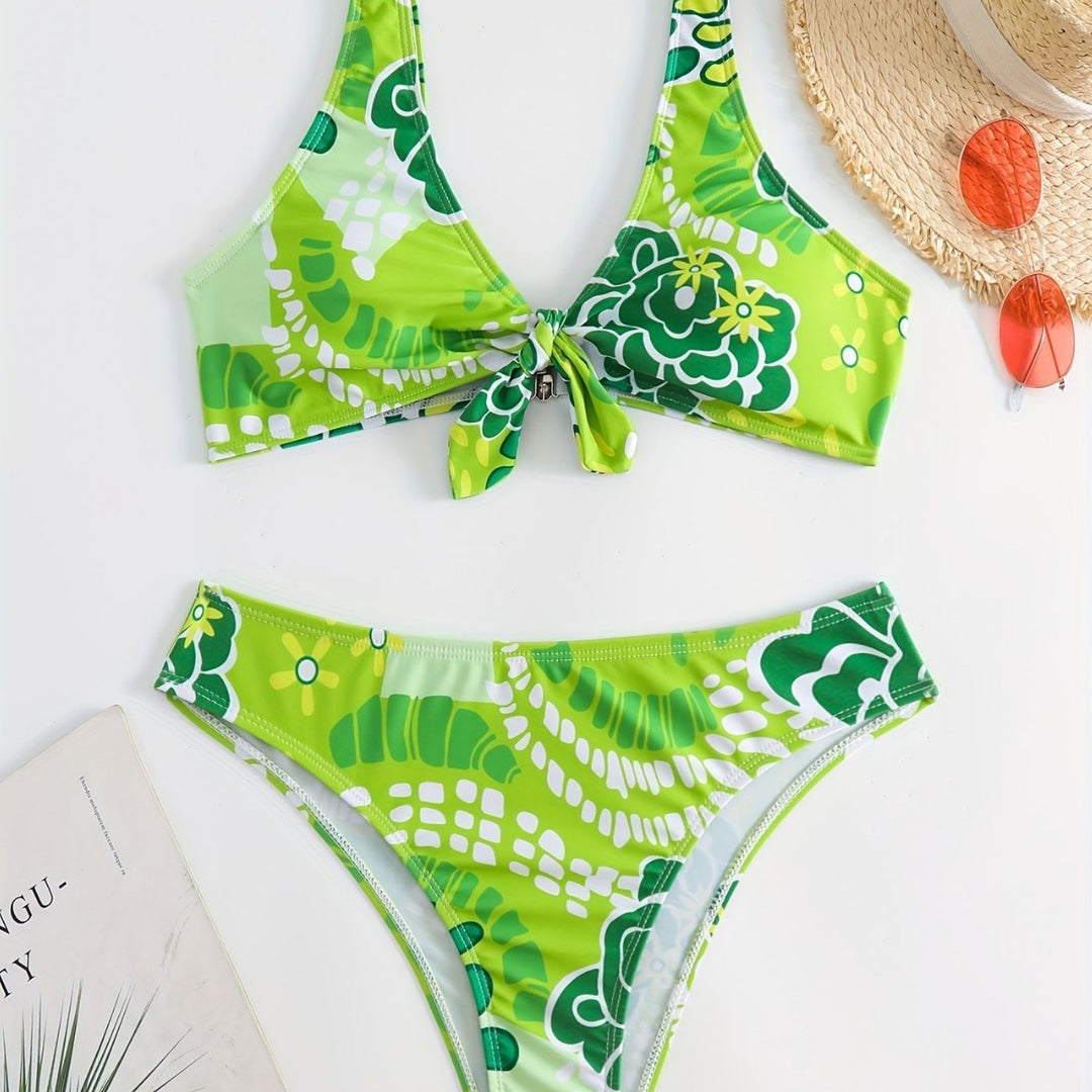 Damen Crop-Bikini mit floralem Knötchen-Design Drune
