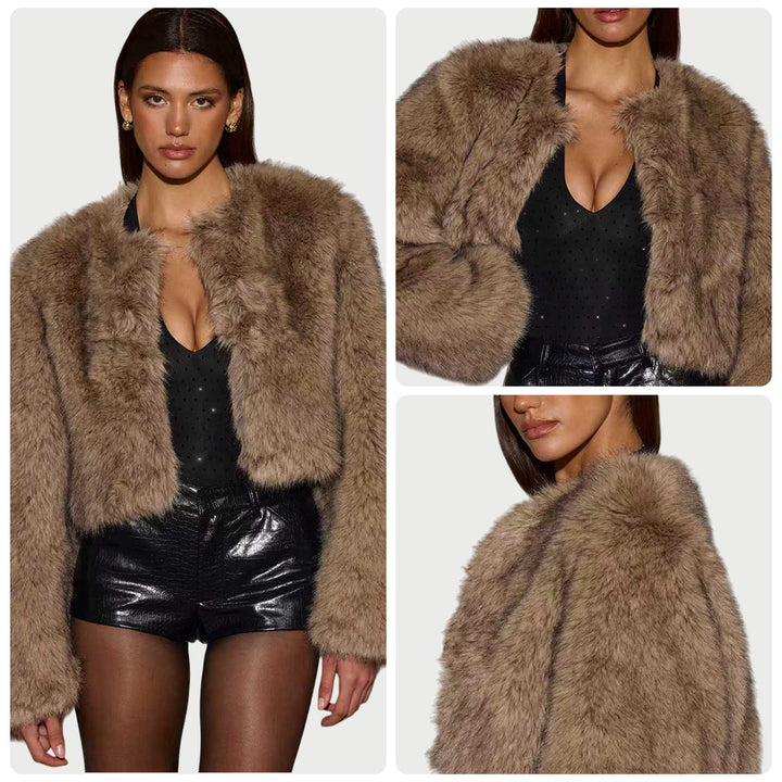 Damen Kunstpelz Jacke mit luxuriösem Finish und schickem Schnitt Drune