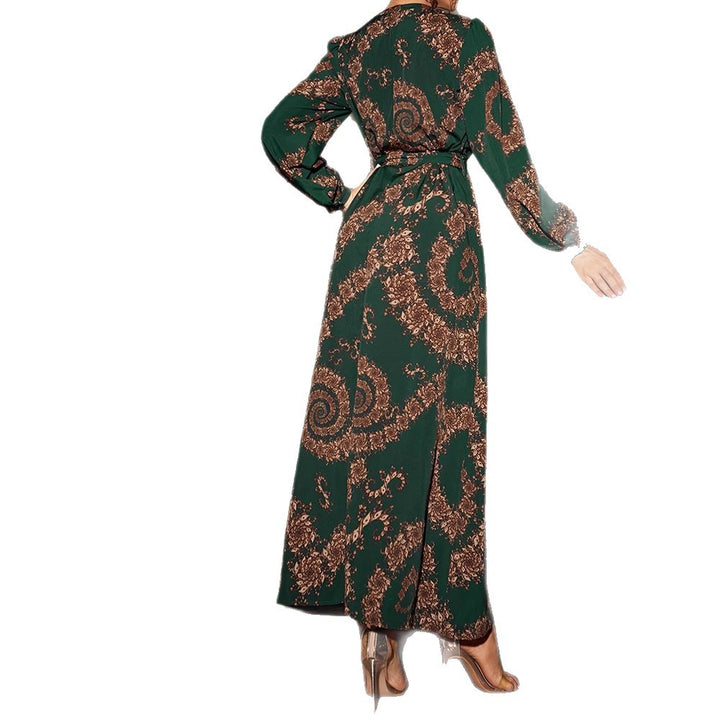 Damen elegantes Maxikleid mit floralen Details und Gürtel Drune