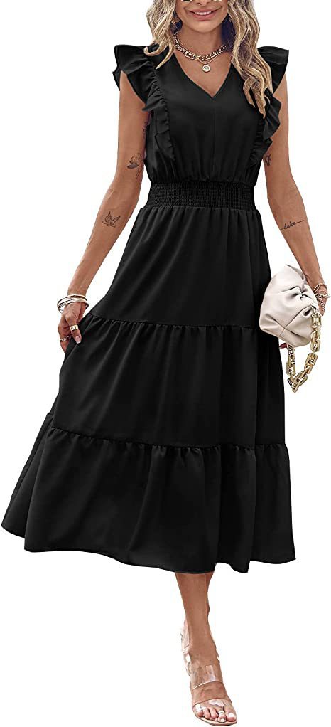 Damen Langarmpuffärmel Kleid mit voluminösem Rock Drune