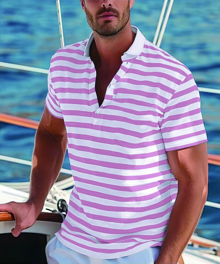 Herren Poloshirt mit modernem Nautikstreifen und kurzem Stehkragen Drune