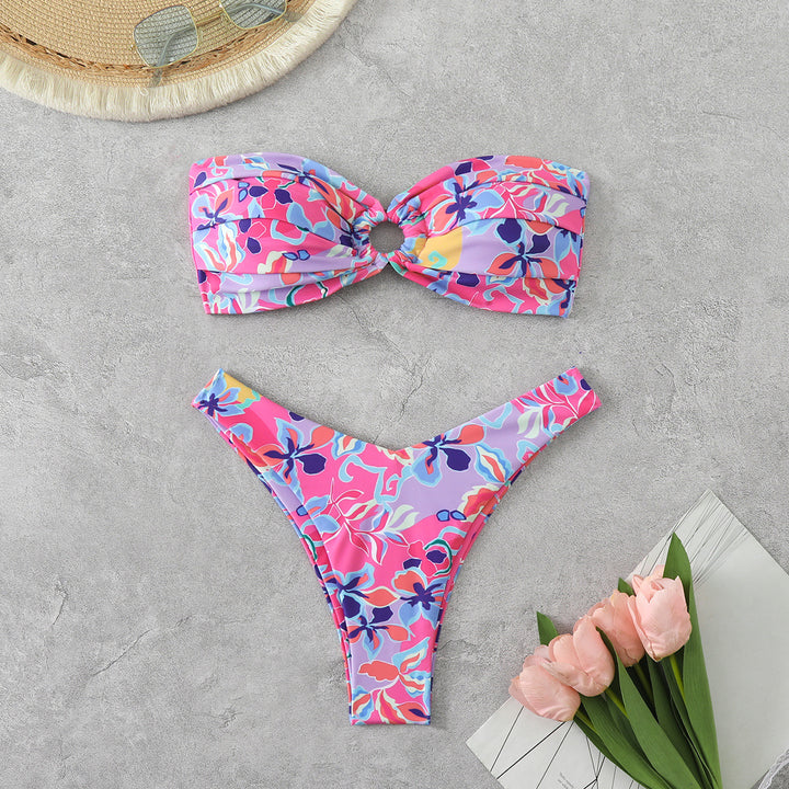Damen Bandeau-Bikini mit raffiniertem Blumenmuster Drune