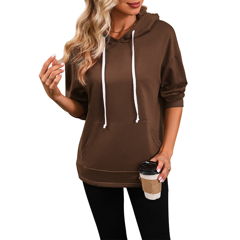 Damen lässiger Hoodie mit praktischer Kängurutasche und verstellbarem Tunnelzug Drune