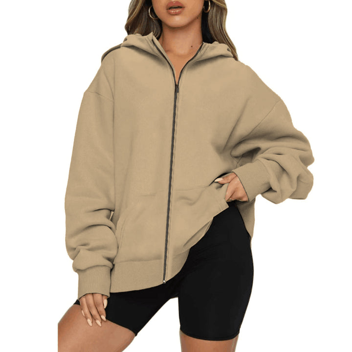 Damen nan leichte Zip-Kapuzenjacke im Relaxed-Fit mit Kängurutasche und gerippten Bündchen Drune