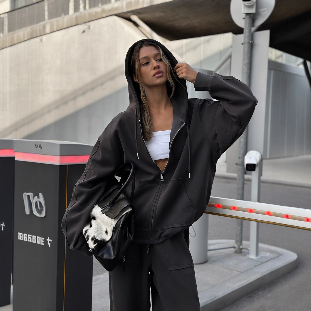 Damen lässiges Oversized-Loungewear-Set mit praktischem Kordelzug Drune