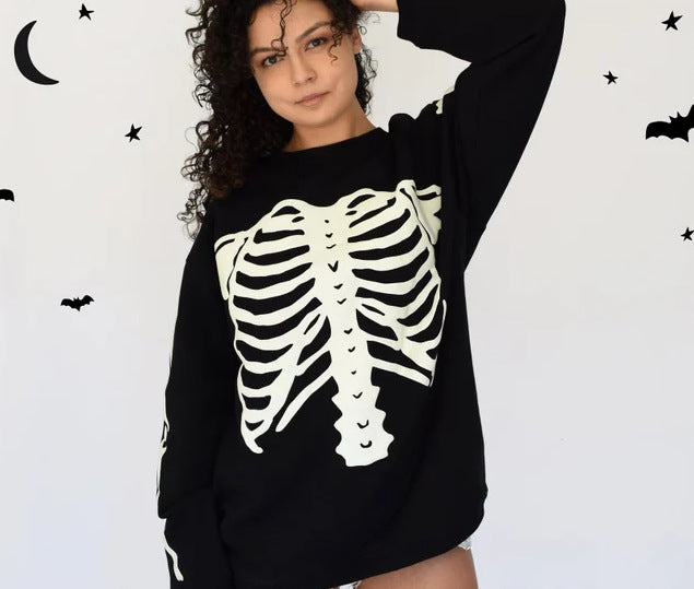 Damen Sweatshirt mit ausgefallenem Skelett-Design Drune