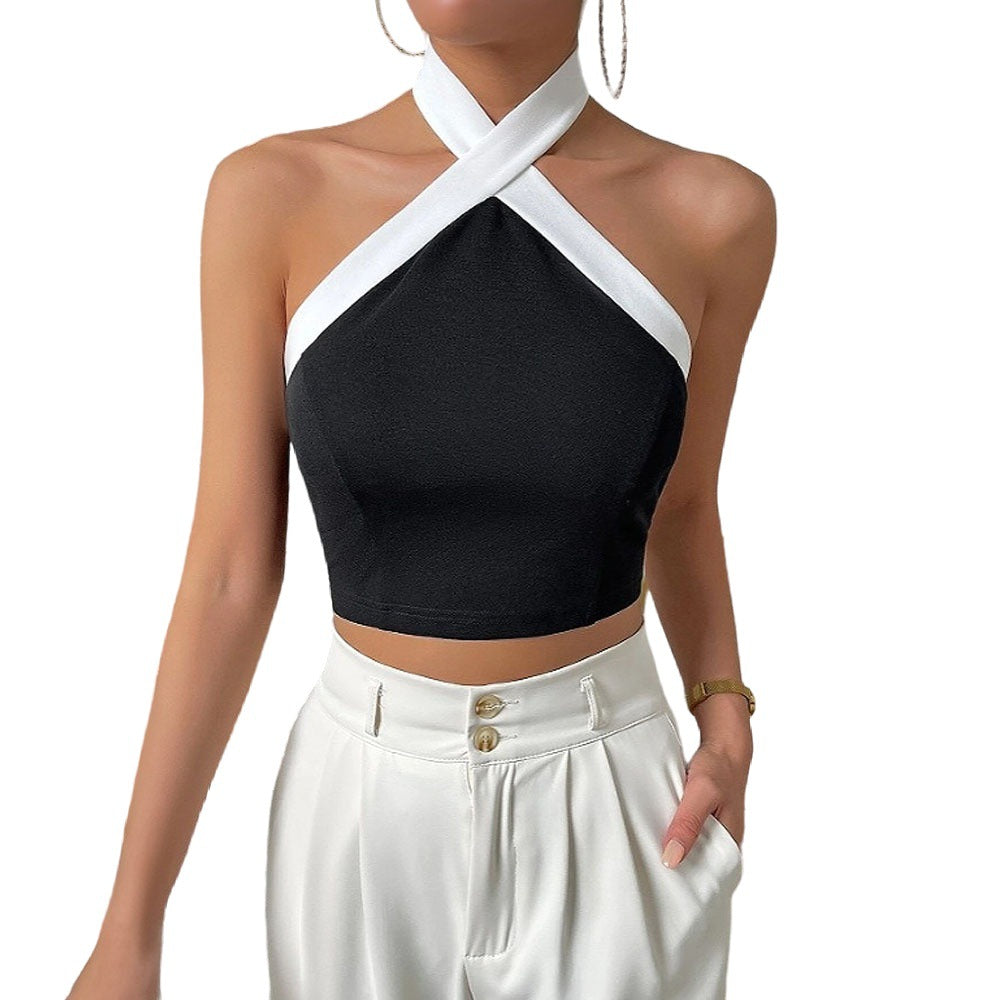 Damen elegantes Cropped-Top mit Kreuz-Trägern und hochwertigem Stoff Drune