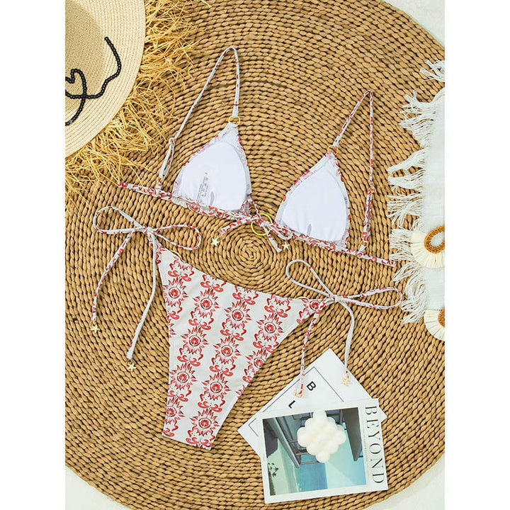 Damen Triangel-Bikini mit goldenen Ring-Details und verstellbaren Bändern Drune