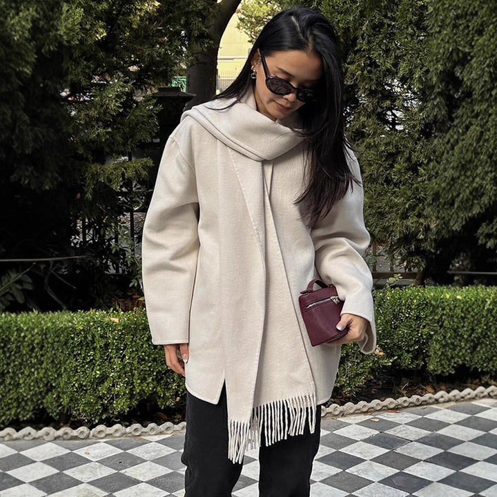 Damen oversized Wollmantel mit Fransendetails Drune