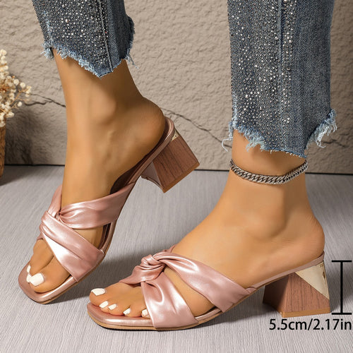 Damen elegante Mules mit verknotetem Obermaterial und blockiertem Absatz Drune