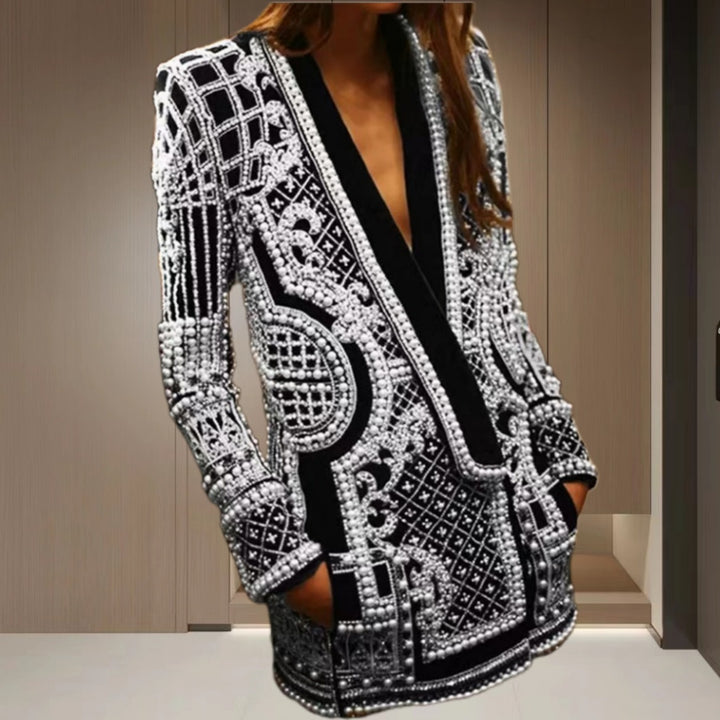 Damen Elegante Strickjacke mit funkelndem Perlenbesatz Drune