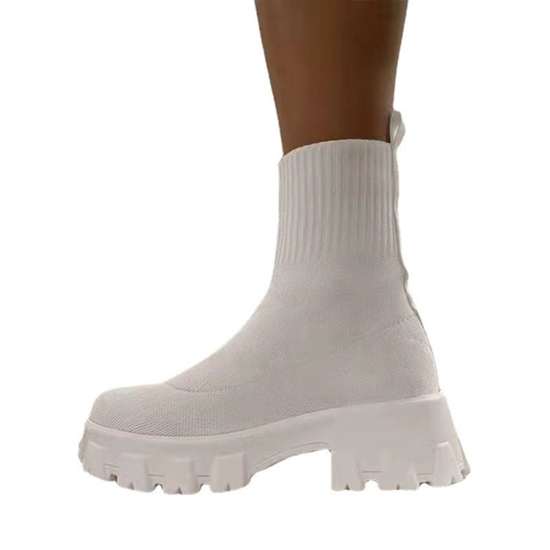 Damen Sock-Ankle-Boots mit grobem Offroad-Profil und elastischem Strickschaft Drune