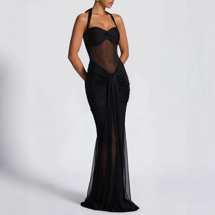 Damen elegantes Kleid im Bodycon-Stil mit raffiniertem Mesh-Einsatz Drune