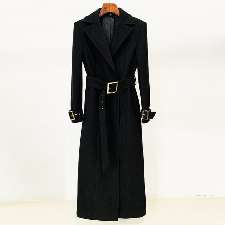 Drune | Langer Wollmischmantel - Anspruchsvolle Silhouette - Goldschnalle Detail - Herbst- & Winter-Essential
