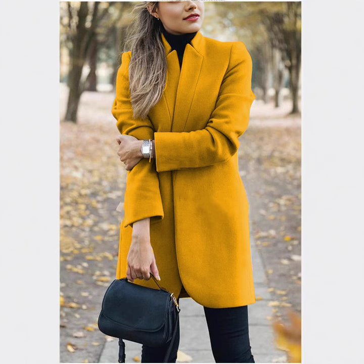 Damen nan taillierter Longblazer-Mantel mit Stehkragen und verdeckter Verschlussleiste Drune