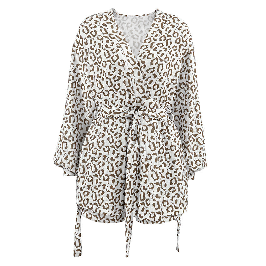 Damen lässiger Kimono-Morgenmantel im Leopardenmuster Drune