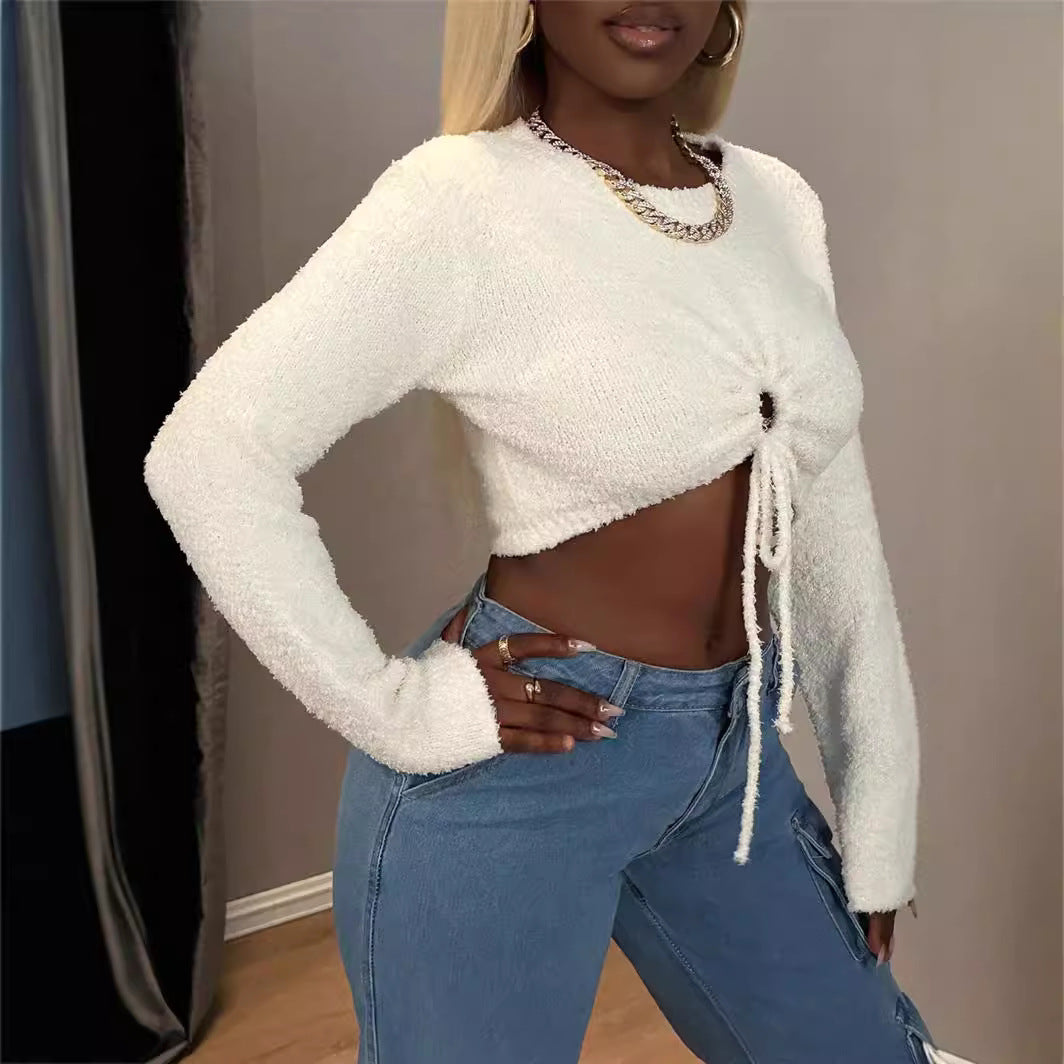 Damen Crop-Top mit Kordelzug und raffiniertem Schnitt Drune
