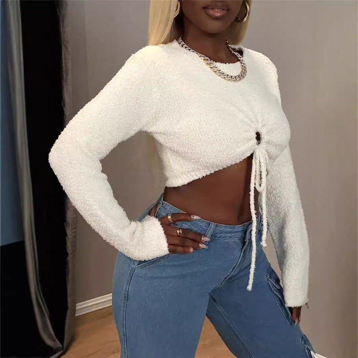 Damen Crop-Top mit Kordelzug und raffiniertem Schnitt Drune