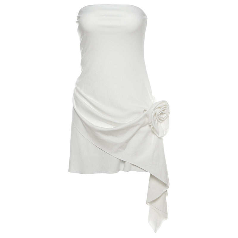 Damen kurzes Wickelkleid mit Blumenapplikation Drune