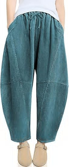 Damen raffinierte High-Waist Freizeithose mit Kordelzug Drune