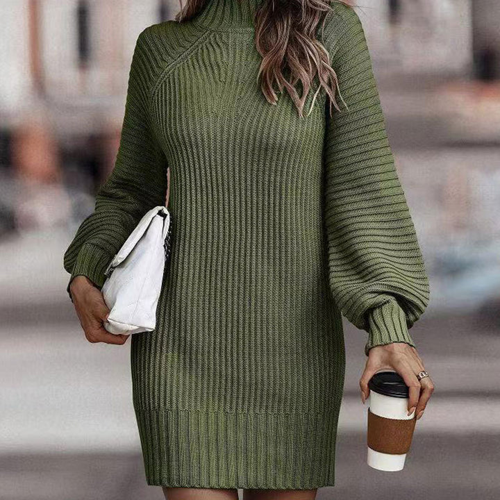 Damen Strickkleid mit hohem Kragen und voluminösen Ärmeln Drune