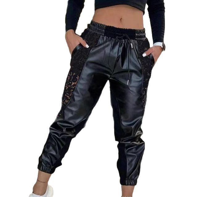 Damen Modische Sporthose mit elegantem Spitzenbesatz Drune