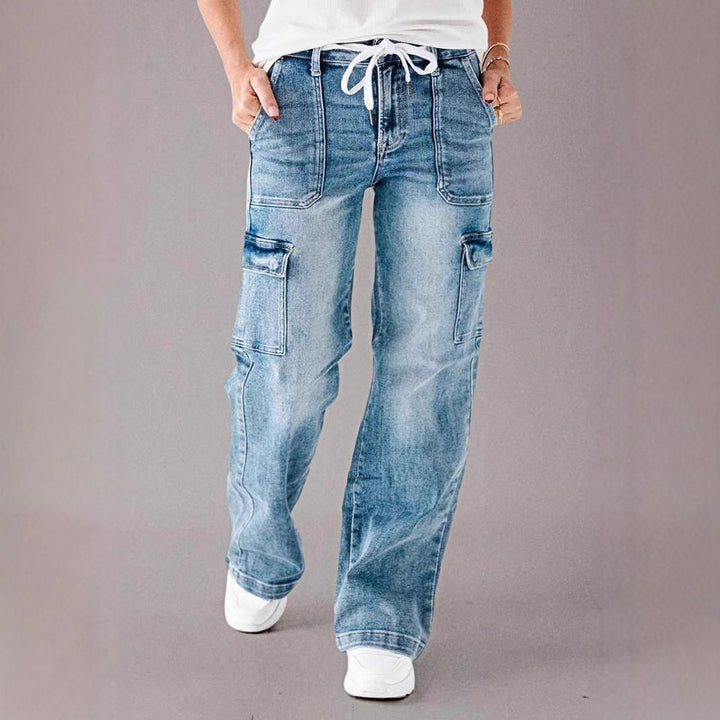 Damen Cargo-Jeans mit weitem Bein und verstellbarem Bund Drune